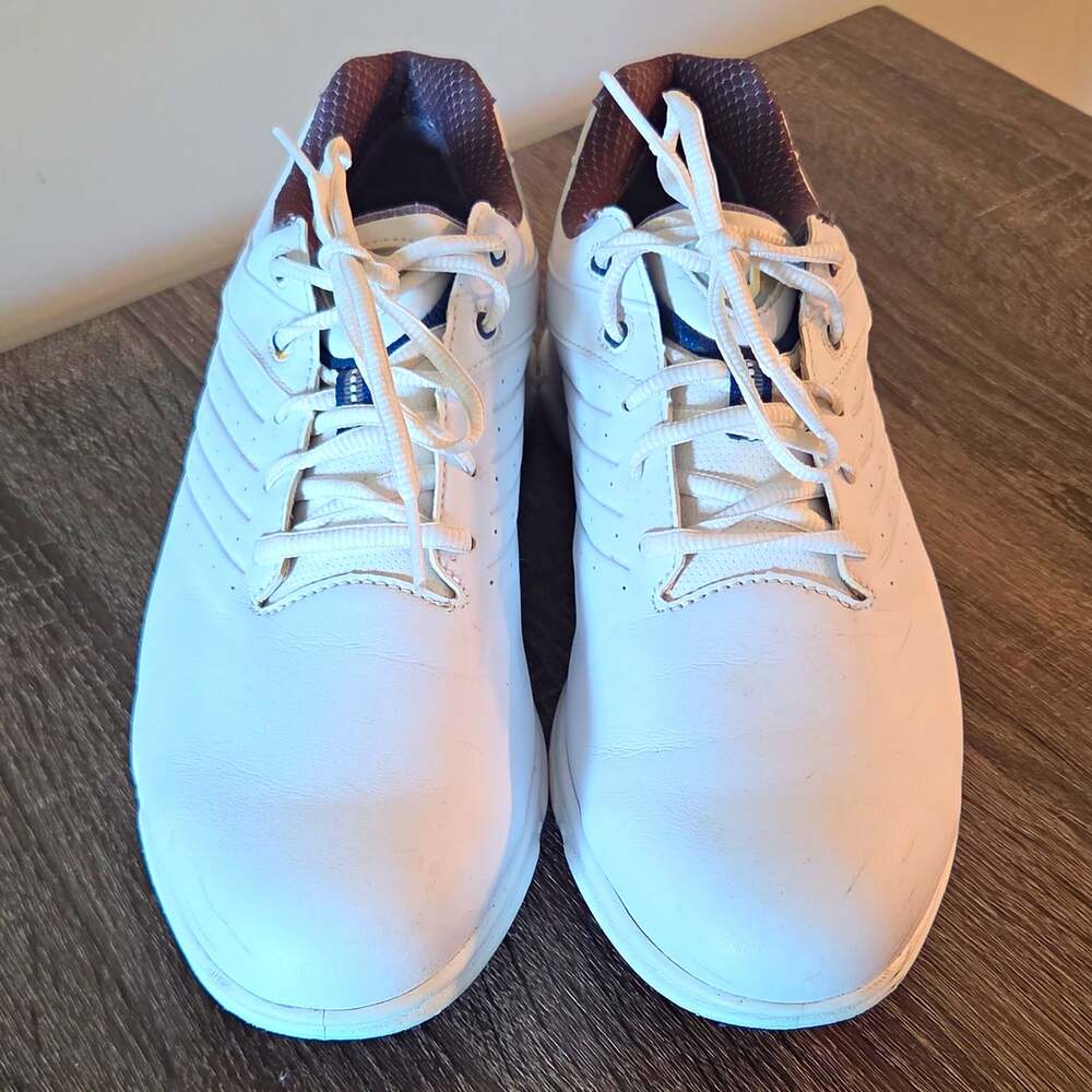 READ FootJoy ARC SL Golf Shoes White Blue Leather Lace-Up SoftCollar 10.5 M